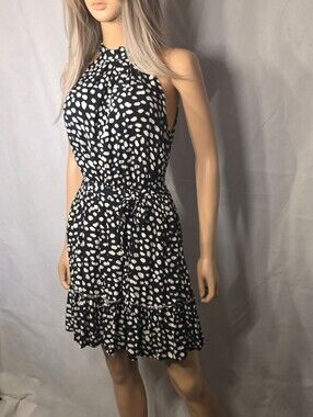 Halter-Neck Black & White Printed Sundress, Size - Med
